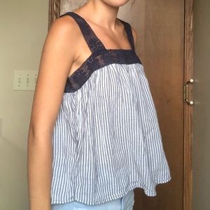 BLUE STRIPED LACE CROP TOP